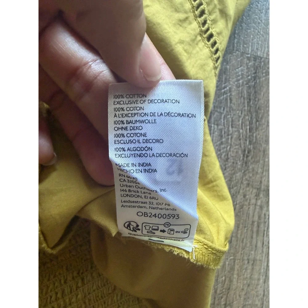 Free‎ People Lemon Party Smocked Waist Blouse Gold Cotton Lace Top Large